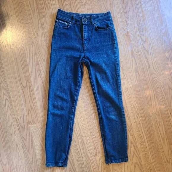 DOLCE & GABBANA STRETCH SKINNY JEANS ZIP ANKLE HIGH RISE LEATHER LOGO PATCH 38 - Picture 2 of 11